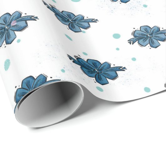 Navy Blue Bow Pattern Glossy Wrapping Paper Geschenkpapier (Rolleneckpunkt)
