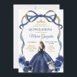Navy Blue Bow Princess Gold Crown Quinceañera Einladung<br><div class="desc">EDITABLE Navy Blue Bow Princess Gold Crown Quinceañera Einladung Elegant Navy Blue Floral Princess Kostüme Quinceañera Girl Birthday Invite Gold Crown Mis Quince Anos,  15. Geburtstagsparty</div>