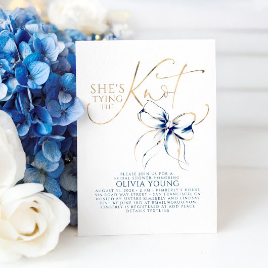 Navy Blue Bow She's Tying The Knot Bridal Shower Einladung