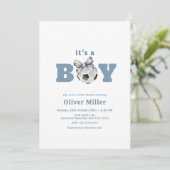 Navy Blue Bow Soccer Sport Baby Shower Einladung (Stehend Vorderseite)