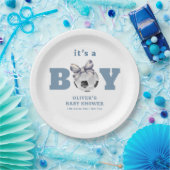 Navy Blue Bow Soccer Sport Boy Baby Shower Pappteller (Party)