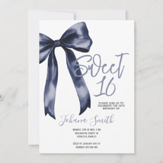 Navy Blue Bow Sweet Sixteen Girl Birthday Party Einladung
