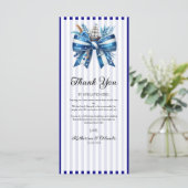 Navy Blue Bow Wedding Place Setting Thank You Card Programm (Stehend Vorderseite)