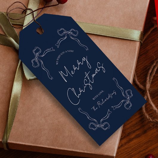 Navy Blue Bow Whimsical Einmaliges Weihnachtsgesch Geschenkanhänger