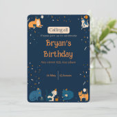 Navy Blue Boy Cat Invite Einladung (Stehend Vorderseite)