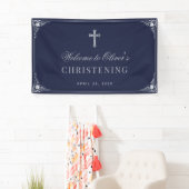 Navy Blue Boy Christening Vintag Elegant Taufe Banner (Insitu)