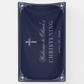 Navy Blue Boy Christening Vintag Elegant Taufe Banner (Vertikal)