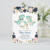 Navy Blue Boy Dinosaur Couple Dusche Einladung Roa (Stehend Vorderseite)