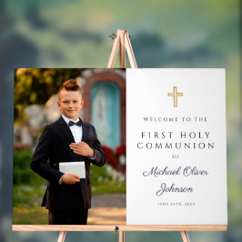 Navy Blue Boy Photo First Communion Welcome Acrylschild