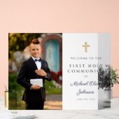 Navy Blue Boy Photo First Communion Welcome Acrylschild (Hochzeit)