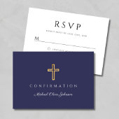 Navy Blue Boy Religious Cross Confirmation RSVP Karte