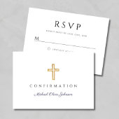 Navy Blue Boy Religious Cross Confirmation RSVP Karte
