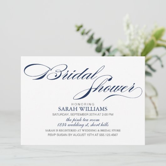 Navy Blue Brautparty Einladung (Stehend Vorderseite)