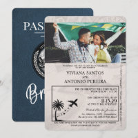 Navy Blue Brazil Passport Hochzeitseinladung