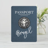 Navy Blue Brazil Passport Save the Date (Stehend Vorderseite)