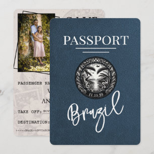 Navy Blue Brazil Passport Save the Date