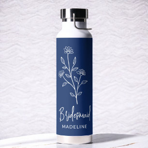 Navy Blue Bridesmaid Name Floral Bachelorette Trinkflasche