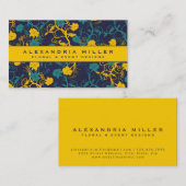 Navy Blue & Bright Yellow Floral Design Visitenkarte (Vorne/Hinten)
