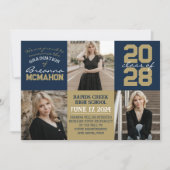 Navy Blue & Bronze 4 Foto Abschluss Ankündigung (Vorderseite)