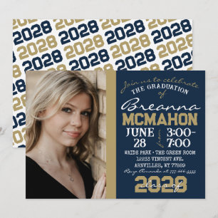 Navy Blue & Bronze Abschluss Foto Einladung