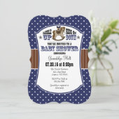 Navy Blue Brown Cowboy Baby Dusche Einladung (Stehend Vorderseite)