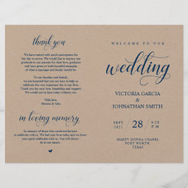 Navy Blue, Brown Kraft, Wedding Foldable Program