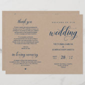 Navy Blue, Brown Kraft, Wedding Foldable Program (Vorne/Hinten)