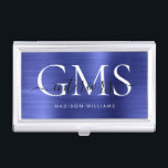 Navy Blue Brushed Metal 3 Monogram Script Visitenkarten Dose<br><div class="desc">Moderne elegante Navy Blue Brushed Metal Monogram Script Business Card Case</div>