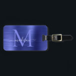 Navy Blue Brushed Metal Girly Script Monogram Nied Gepäckanhänger<br><div class="desc">Niedlicher Tag für Navy Blue Brushed Metal Script Monogram</div>