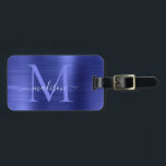 Navy Blue Brushed Metal Girly Script Monogram Nied Gepäckanhänger<br><div class="desc">Niedlicher Tag für Navy Blue Brushed Metal Script Monogram</div>