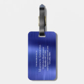 Navy Blue Brushed Metal Girly Script Monogram Nied Gepäckanhänger (Rückseite vertikal)