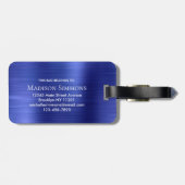 Navy Blue Brushed Metal Girly Script Monogram Nied Gepäckanhänger (Rückseite horizontal)