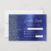 Navy Blue Brushed Metal Glitter Script Wedding RSVP Karte (Vorderseite)