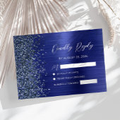 Navy Blue Brushed Metal Glitter Script Wedding RSVP Karte