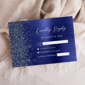 Navy Blue Brushed Metal Glitter Script Wedding RSVP Karte