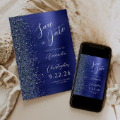 Navy Blue Brushed Metal Script Save the Date Ankündigung