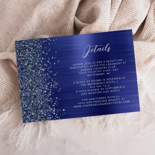 Navy Blue Brushed Metal Wedding Details  Begleitkarte