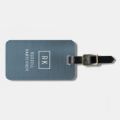 Navy Blue Brushmetal Modernes Monogramm Gepäckanhänger (Vorderseite horizontal)