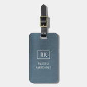 Navy Blue Brushmetal Modernes Monogramm Gepäckanhänger (Vorderseite vertikal)