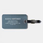 Navy Blue Brushmetal Modernes Monogramm Gepäckanhänger (Rückseite horizontal)