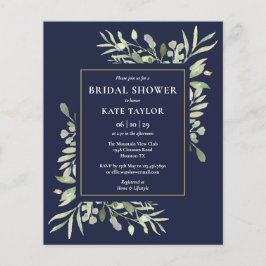 Navy Blue Budget Greenery Bridal Dusche Einladung