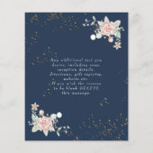 Navy Blue Budget Hochzeitseinladung Pink Peony Flyer (Hinten)