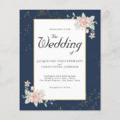 Navy Blue Budget Hochzeitseinladung Pink Peony Flyer (Vorne)