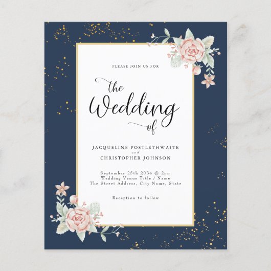 Navy Blue Budget Hochzeitsempfang Flyer (Vorne)