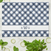 Navy Blue Buffalo Kariert drei erste Monogramm Geschirrtuch (Gefaltet)