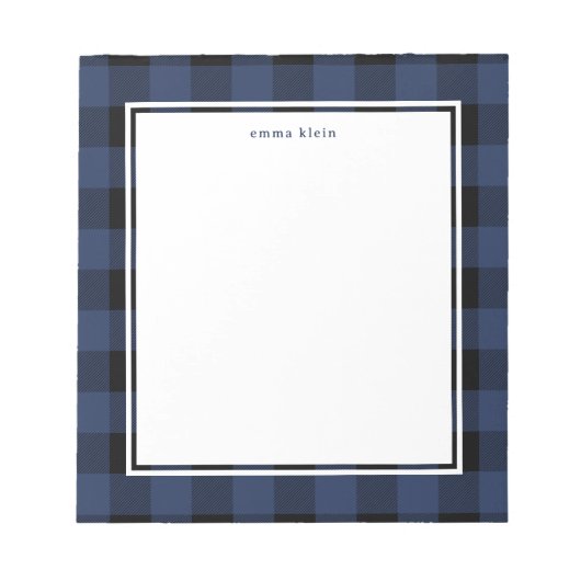 Navy Blue Buffalo Kariert Tartan Name Notizblock (Vorderseite)