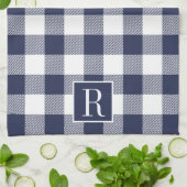 Navy Blue Buffalo Karo Monogram Geschirrtuch (Gefaltet)