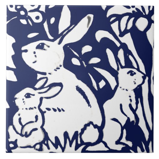 Navy Blue Bunny Rabbit Woodland Animal Trivet Fliese (Vorderseite)