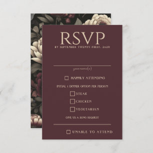 Navy Blue & Burgund Moody Floral Food Choice RSVP Karte