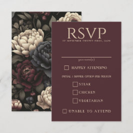 Navy Blue & Burgund Moody Floral Food Choice RSVP Karte